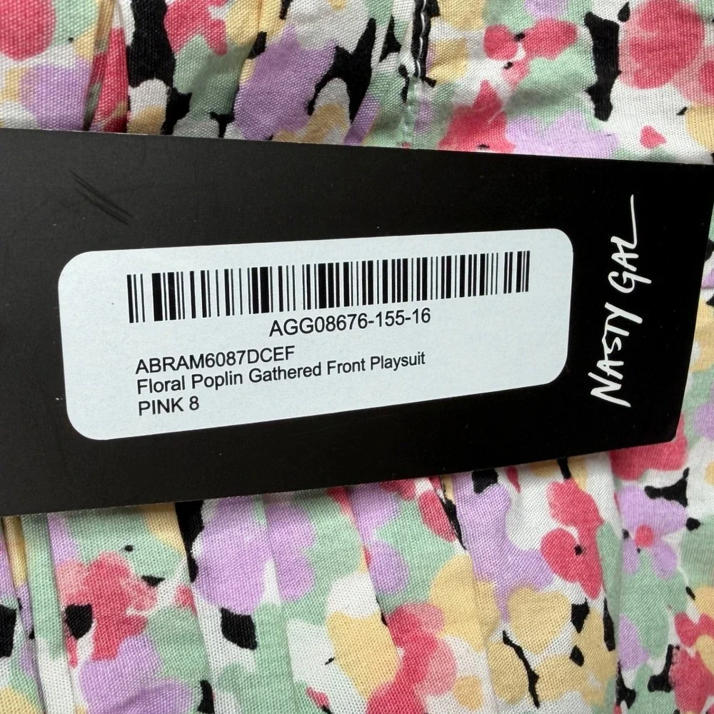 New Nasty Gal Floral Print Off the Shoulder Puff Sleeve Romper size 4 Multicolor - Picture 3 of 8